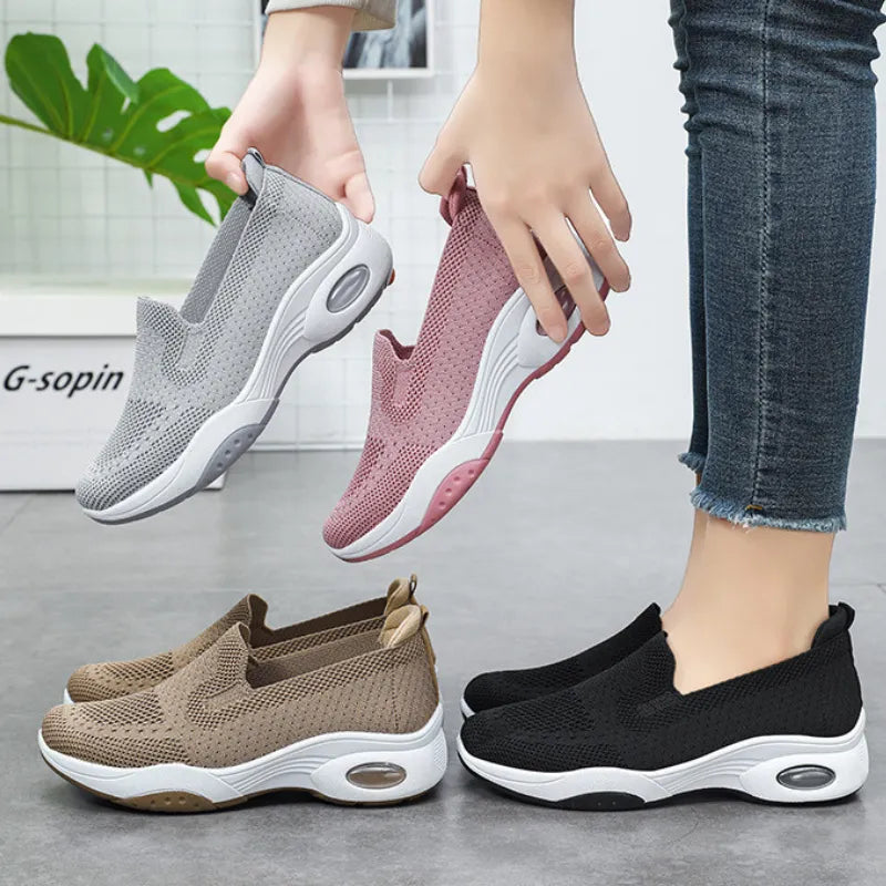 Baskets compensées en mesh respirant pour femme